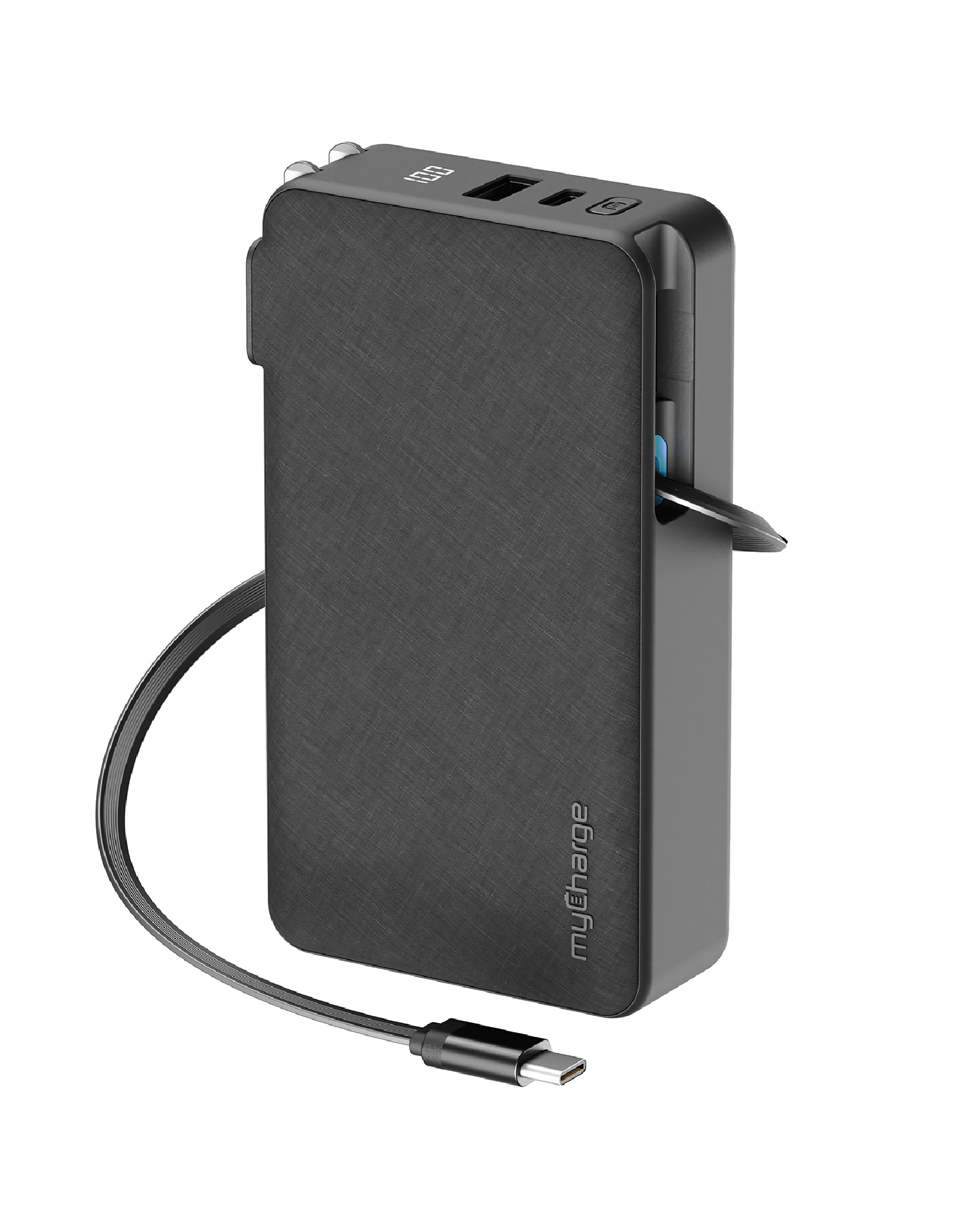 myCharge - RetractaCharger 10,000 mAh Portable Charger for Most USB-C and Apple Devices - Black