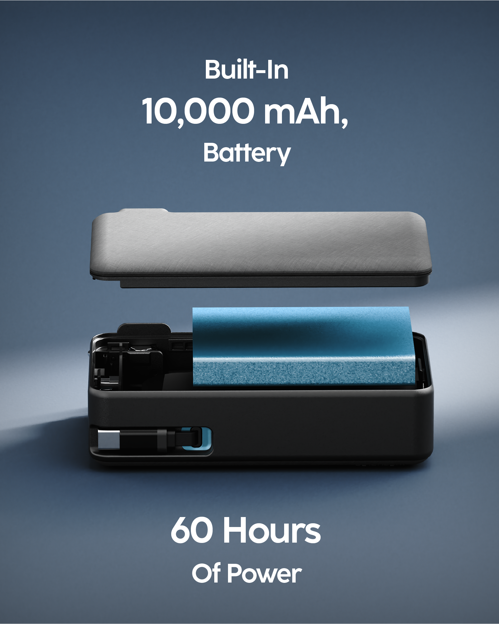 RetractaCharger - Portable Charger with 24" Retractable USB-C Cable (+60Hours of Battery)