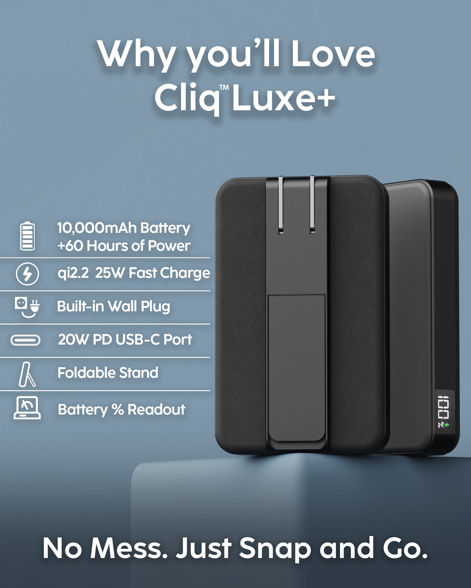 CliqLuxe 10K – Wireless – With Wall Plug & Stand – Black