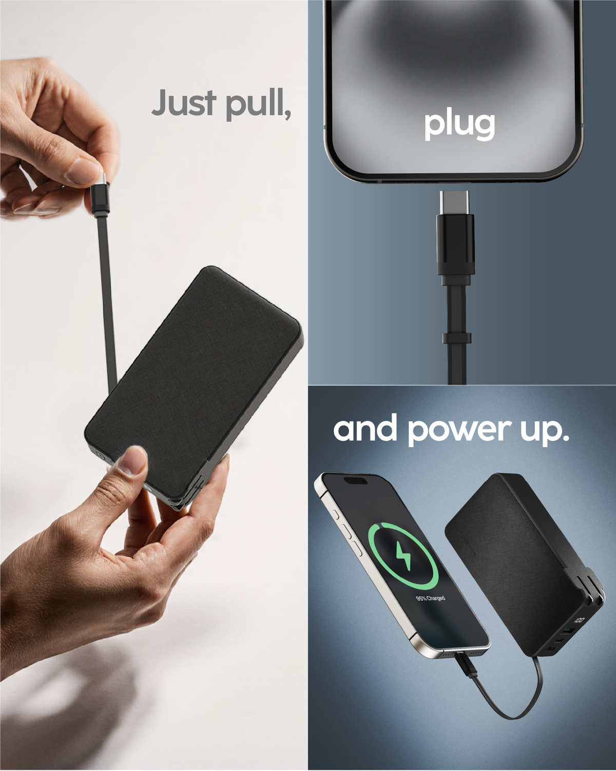 RetractaCharger - Portable Charger with 24" Retractable USB-C Cable (+60Hours of Battery)