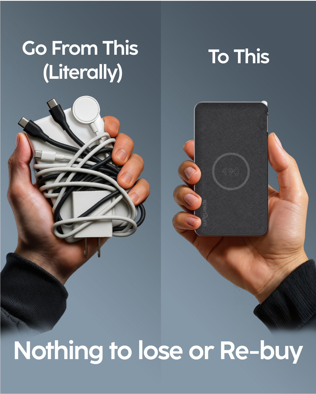 RetractaCharger 10K – 1 USB-C & Lightning Cable – Qi Wireless – With Wall Plug