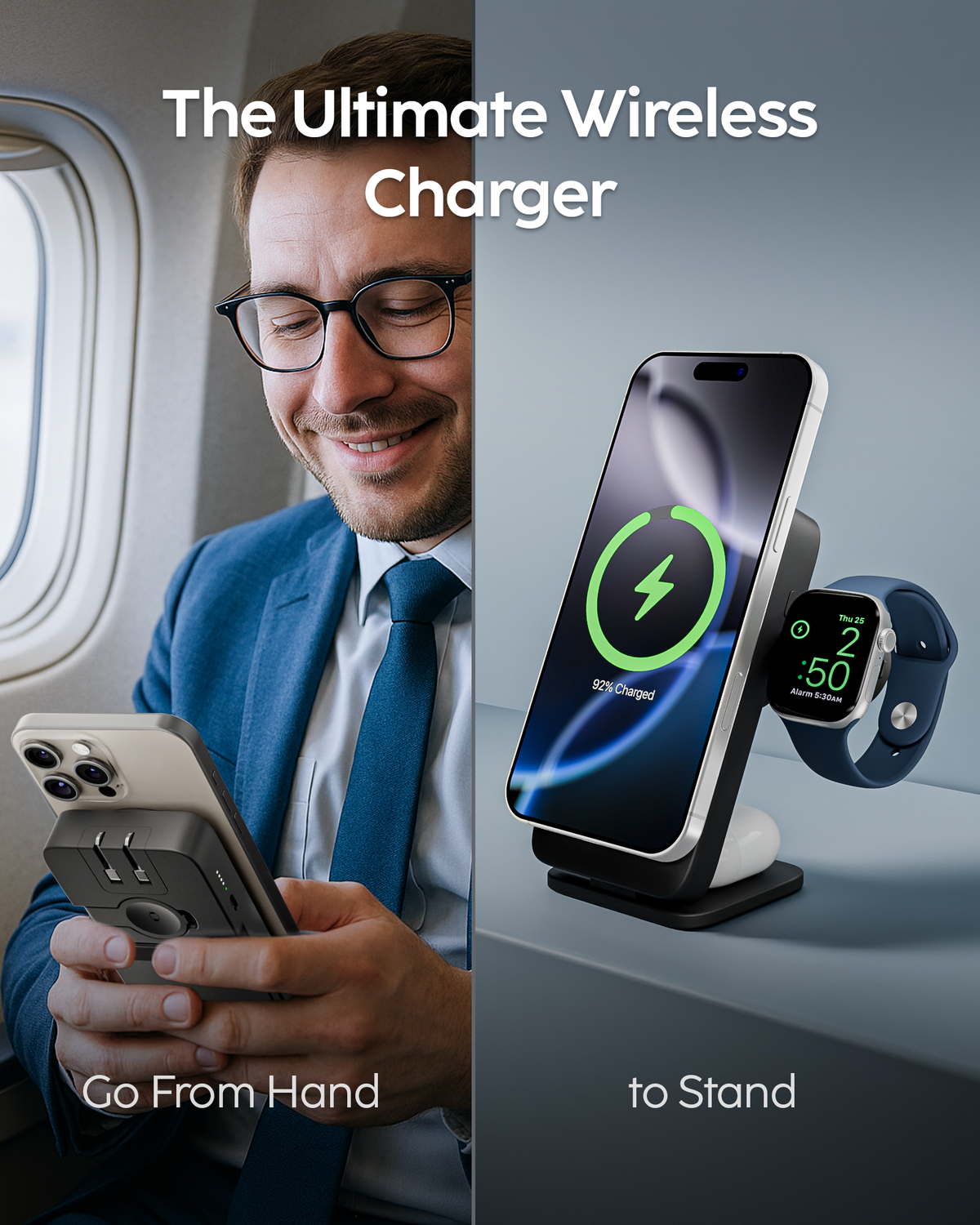 myCharge EcoHub – 3 in 1 Apple Charging Station & Magsafe Battery Pack | Wireless Charger for iPhone, iWatch, AirPods | Magnetic Portable Charger with Wall Plug | Travel-Ready & Foldable